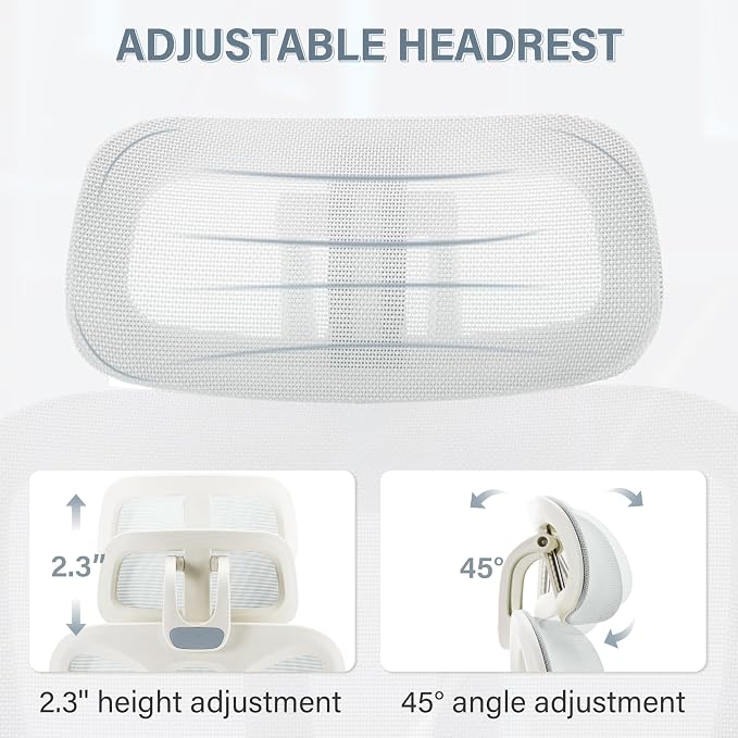 Ergonomic Office Chair with Retractable Footrest, Light Grey | High Back Design, Dynamic Lumbar Support, 2D Headrest & 2D Armrests, Breathable Mesh Back for Home Office