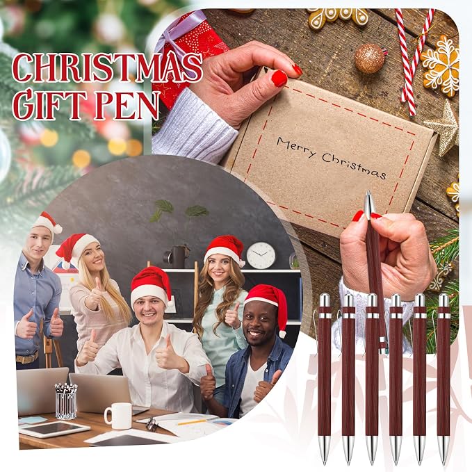 Sayglossy 12 Pcs Bamboo Pens Employee Appreciation Gifts | Engraving Wooden Ballpoint Pens Back to School Must Have for Writing Office Staff Coworkers Teacher Student(Log Color)