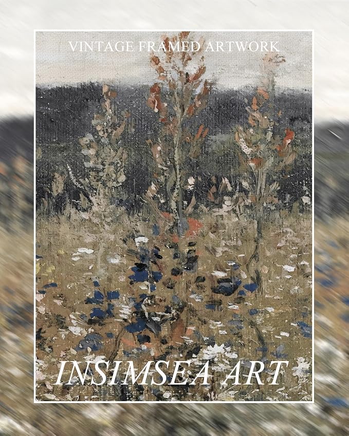 InSimSea Extra Large Framed Vintage Wall Art, Living Room Country Farmhouse Decor, Flower Meadow Landscape Paintings, Canvas Prints, Retro Scenery Long Pictures for Bedroom Above of Bed,12x36inch
