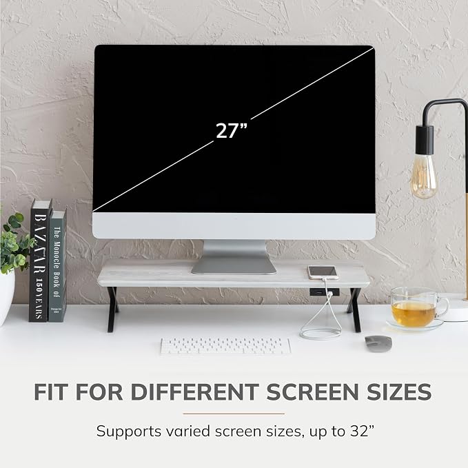 Anji Mountain Monitor Stand - Desktop Organizer & Laptop Riser, Ergonomic Monitor Riser, Space-Saving Monitor Stand for Desk, Durable Construction, Easy Assembly, Ideal for Home & Office,White Wash