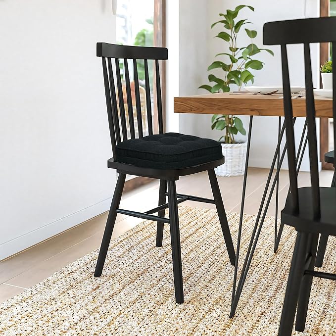 GOFORIT Tufted Shredded Memory Foam Chair Pads,Kitchen Chair Cushions for Dining Chairs,Non-Slip Seat Cushions with Removable Cover, 16'' x 16'', 6 Pack,Black