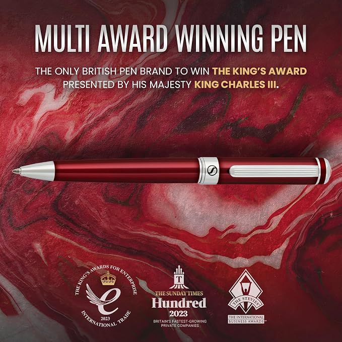 Scriveiner Deep Crimson Ballpoint Pen - Stunning Red Lacquer Luxury Pen, Chrome Finish, Schmidt Black Refill, Best Ball Pen Gift Set for Men & Women, Professional Executive Office, Nice Designer Pen