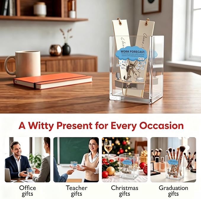 Funny Donkey Office Acrylic Cosmetic Pen Pencil Holder Cup, Work Forecast Cute Pencil Organizer, Humorous Unique Desk Accessories, Gag Sarcastic Gifts for Women Men Boss Employee(A14)