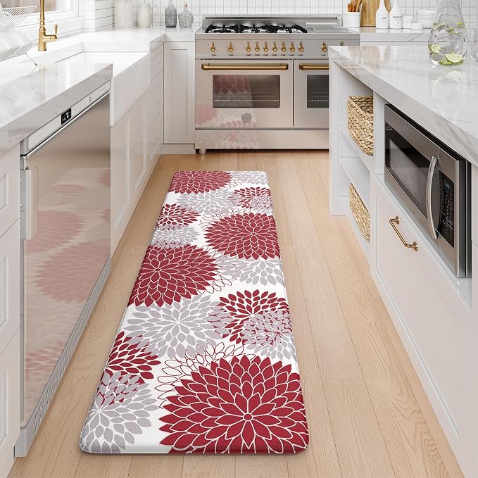 KIMODE Kitchen Mats for Floor Anti-Fatigue Cushioned Comfort Standing Mat | 17.3"x59", Farmhouse Rustic,White,Non-slip,Waterproof,Wipe Clean,Thick Kitchen Runner for Corner Sink Laundry Floor Home