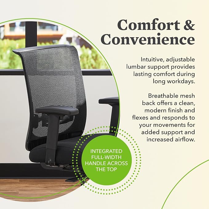HON Convergence Ergonomic Office Chair with Mesh Back, Adjustable Arms, Lumbar Support, Synchro‑Tilt Desk Chair with Wheels for Home Office or Computer Use, Black Frame, Indigo