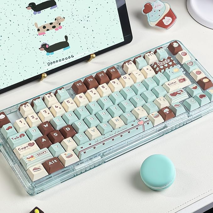 PBT Keycaps, Cute Keycaps 60% Percent 152 Keys Cherry Profile Custom Keycap Set for Cherry Gateron MX Switches Mechanical Keyboard(Mint Chocolate)