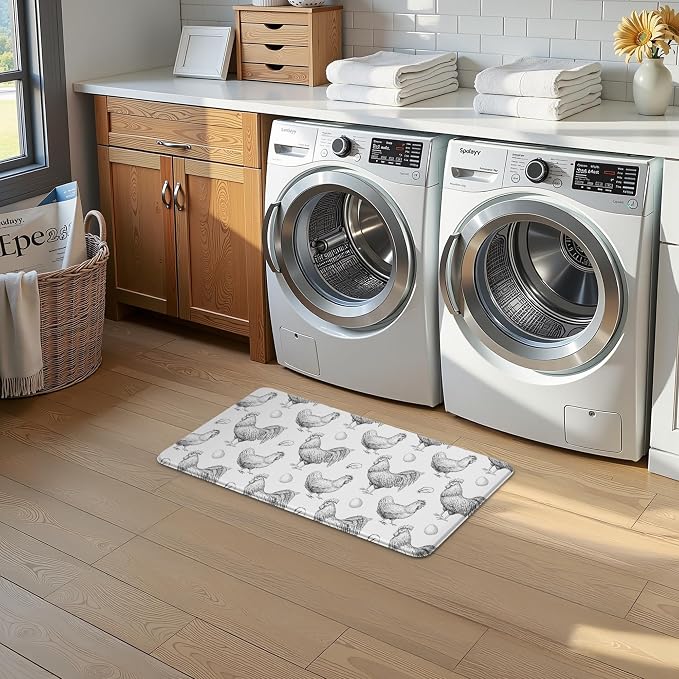 Farmhouse Chicken Kitchen Decor Mat, Cushioned Anti Fatigue Non-Slip | Farmhouse Chicken Pattern,Cushioned Comfort, Non-Slip Backing,Waterproof Surface, Easy Clean, Kitchen Sink,Laundry Room