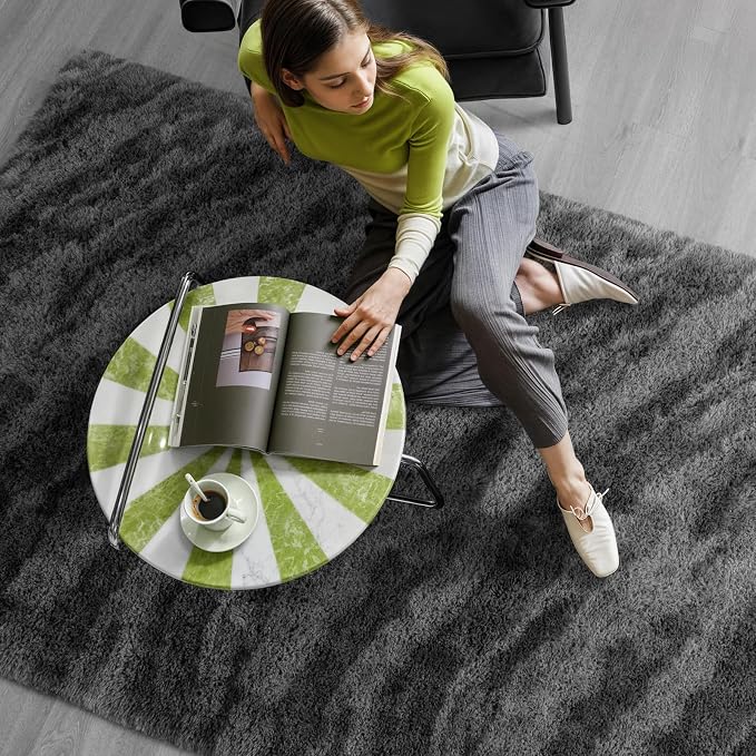Zentavio Area Rugs for Living Room 4x6 Rugs for Bedroom Carpet Fluffy Fuzzy Soft Shag Aesthetic Plush High Pile Gray Throw Rug for Nursery Kids Room Dorm Marble Grey