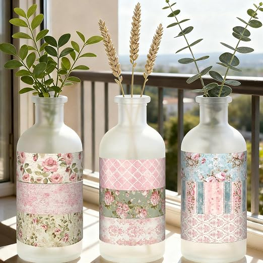 12 Rolls Watercolor Floral Washi Tape Set 15 mm Vintage Flower Decorative Masking Tape for Summer School Arts DIY Craft Scrapbook Journal Supplies Gifts(Vintage Pink,Rose)
