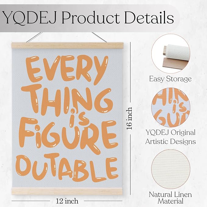 YQDEJ Blue Orange Everything Is Figureoutable Inspirational Wall Art Poster Hanger Frame, Blue Orange Positive Affirmations Wall Decor, Motivational Wall Art for Home Office Classroom, 12x16 Inch