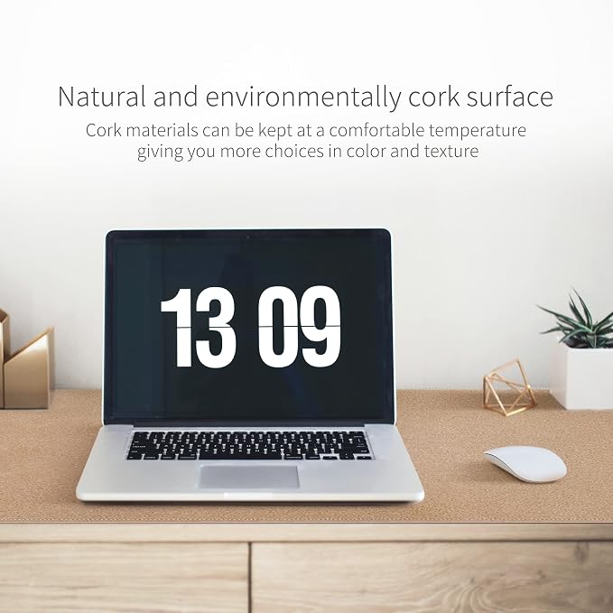 RENMTURE Dual-Sided Mouse Pad, Natural Cork & PU Leather Large Desk Pad for Office and Home Work, Desk Protector Non-Slip, Waterproof, Easy Clean (White, 36"x17")