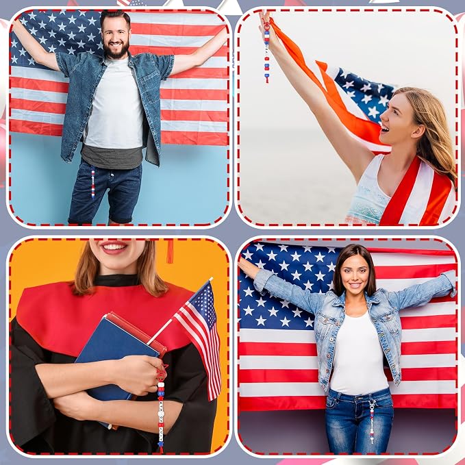 Suncalla 996 Pcs 24 Set 4th of July Crafts Patriotic Keychain Making Kit DIY Red White Blue Beads 250 Anniversary Cards Rope Kit American Flag Jewelry Party Favors for Independence Day Veterans Day