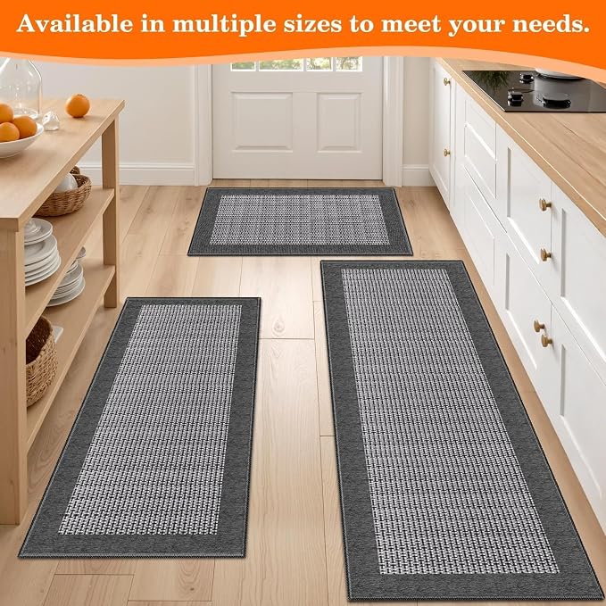 StepRite Chenille Kitchen Rug, Kitchen Mat for Floor, 32'' x 20'', Grey | Absorbent Chenille, Non-Slip Backing, Machine Washable, Ideal for Kitchen Sink, Entryway, Laundry Room & Office
