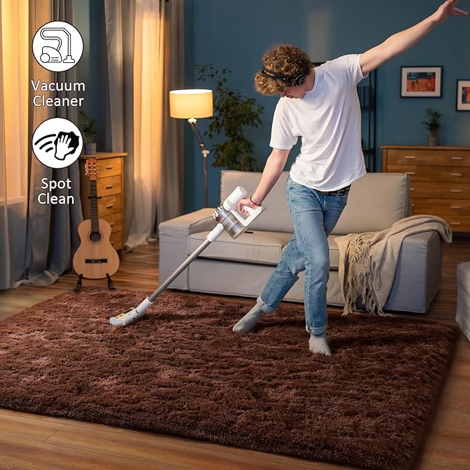 HOMORE Brown Rugs for Living Room, 5x8 Feet Fluffy Shag Area Rug for Bedroom, Super Soft Coffee Rugs for Room Decor, Cute Carpets for Kids Nursery Girls Home Dorm Decor
