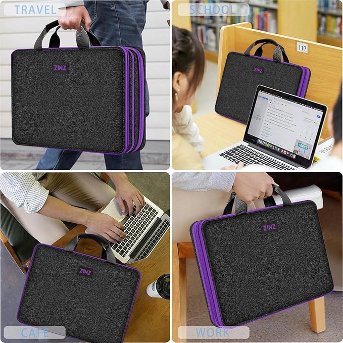 ZINZ Slim Expandable Laptop Case 15.6 Inch Sleeve Upgraded Protective Durable Recycled Carrying Case Compatible with MacBook 15" & 16" and Most 15" 15.6" 16" Notebook,BK01PU01