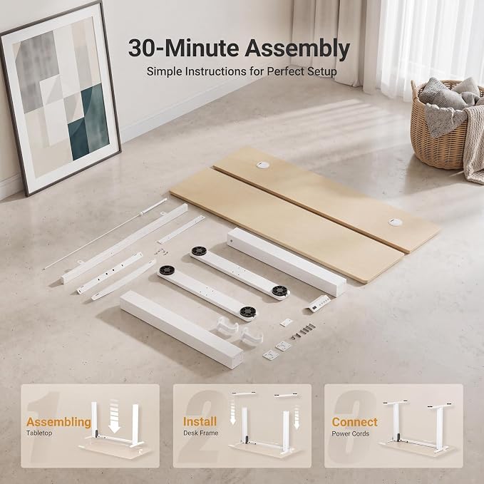 Claiks 35 x 20 Inch Nature Electric Standing Desk | Adjustable Height, Sit Stand, 3 Memory Presets, Cable Management, Space-Saving, Home Office & Bedroom