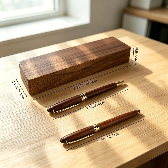 Personalized Engraved Ballpoint Pen & Wooden Case Set - Business Wood Pens Gifts for Boss, Doctors, Teachers, Students Ideal for Graduation, Promotion, or Birthday(Walnut)