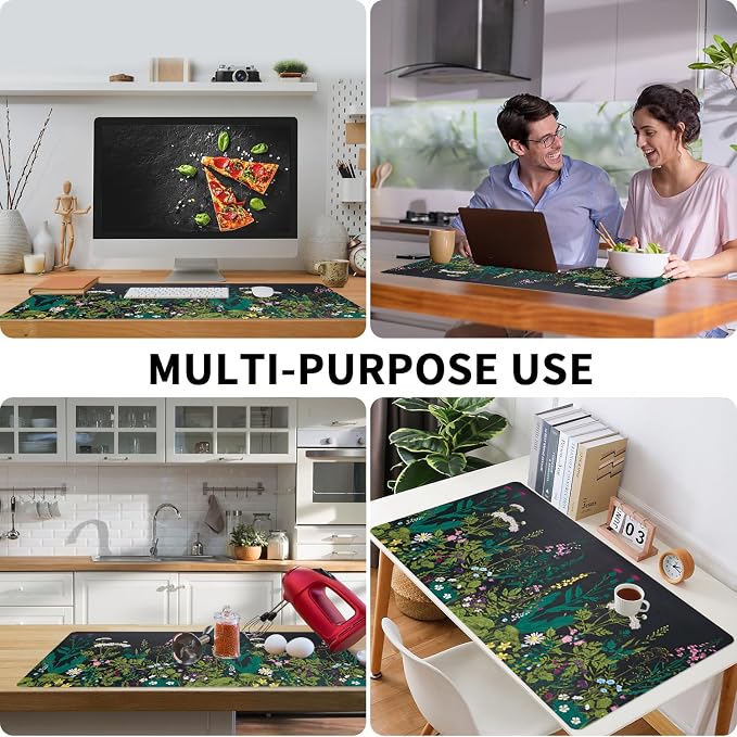Bloss Green Desk Mat, Leather Desk Pad, Oil Painting Like Large Mouse Pad, Desk Pad Mat Waterproof, Computer Mat for Office Work/Home/Decor/Desk Protector(31.5 x 15.7 Inches)