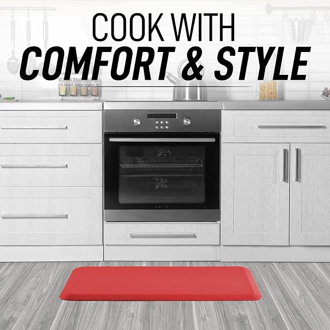 Zulay Home Large 20 x 39 Inch Anti Fatigue Floor Mat - 3/4 Inch Thick Cushioned Kitchen Mats for Standing - Comfortable Padded Floor Mats for Standing Work Desk - Memory Foam Kitchen Mat - Red