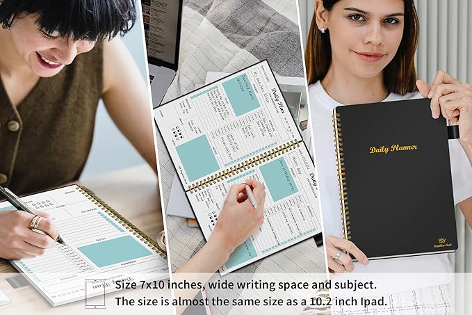 Daily Planner Undated, To Do List Notebook with Hourly Schedule Regolden-Book Calendars Meal, Spiral Appointment Organizers Notebook for Man/Women, Pocket,Pen Loop, 160 Pages (7x10")
