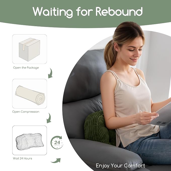 HIGOGOGO Lumbar Support Pillow for Recliner Chair/Accent Chair/Couch/Office Chair, Tufted Corduroy Back Support Cushion for Elderly, Recliner Cushions for Back Rest, Pain Relief, Reading, Dark Green