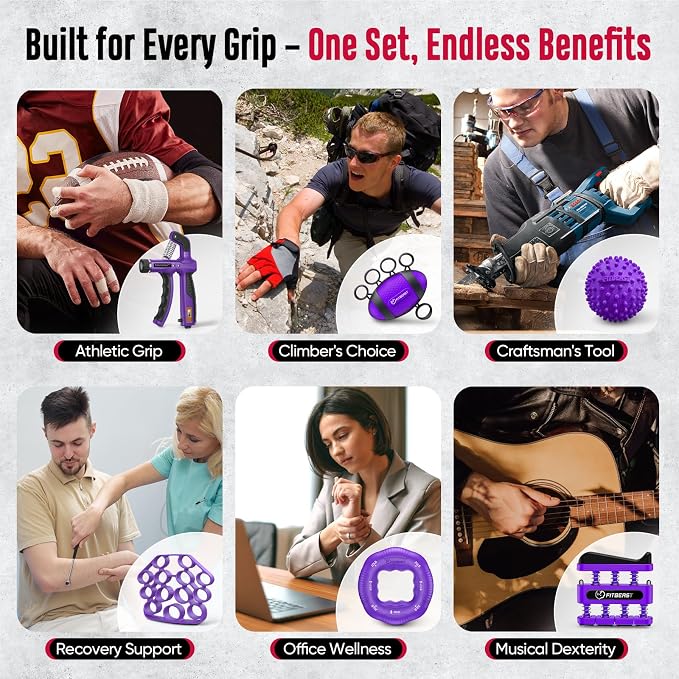 FitBeast Grip Strength Trainer, Hand Gripper Strengthener Kit - 6 Pack with Adjustable Resistance Forearm Strengthener, Forearm Exerciser and Massage Balls for Hand Therapy, Grip Training