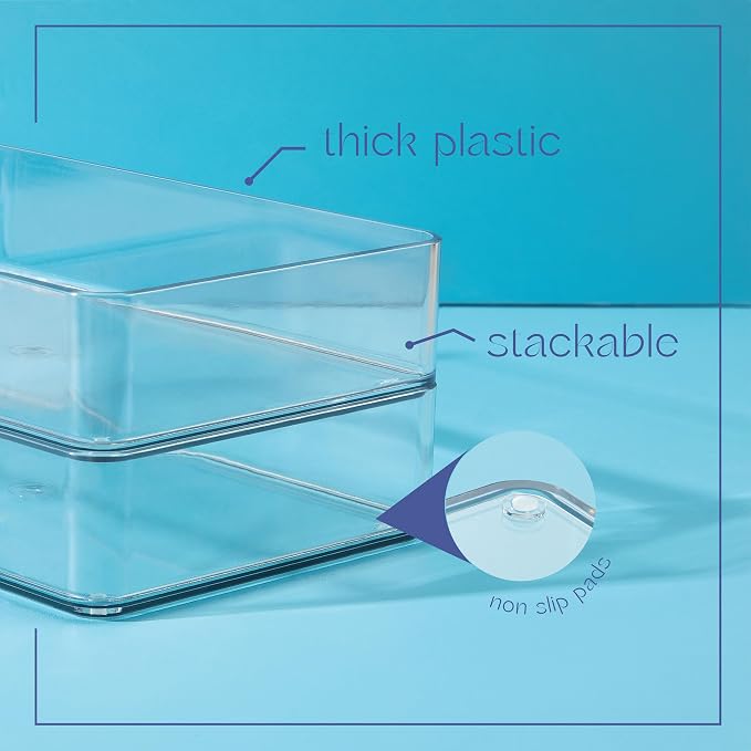 primebox Fifteen Pieces. Plastic Clear Drawer Organizers. Bathroom, Kitchen, Bedroom, Utensils, Office Organizer Bins, Storage Trays. Heavy Duty, Stackable 5 Sizes.