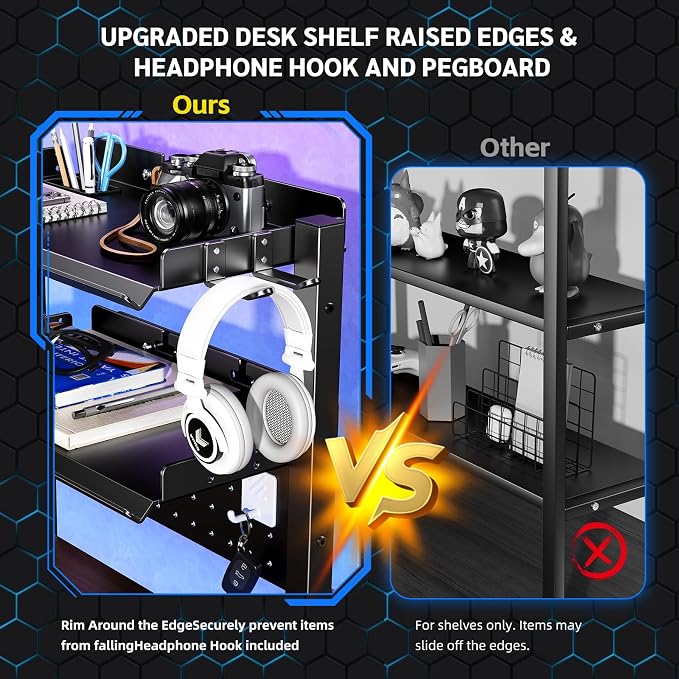 Metal Clamp On Desk Shelf,Storage Shelves with Pegboard and Pencil Holder | 2-Tier Adjustable 16 inch Above or Under Heavy Duty Desktop Organizer with Headphone Holder for Desk Accessories (Black)