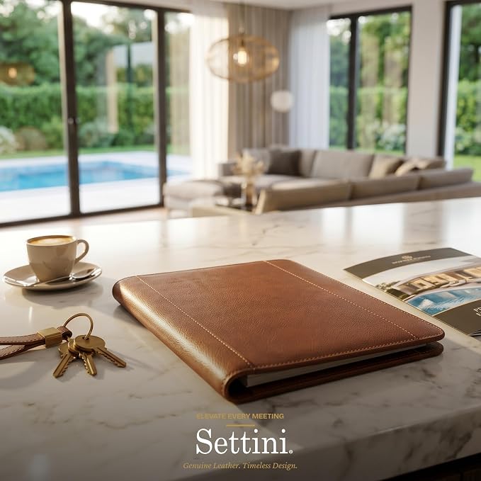 SETTINI Genuine Leather Portfolio Professional Organizer Padfolio – Resume Folder – Stylish Document Folio with Business Card Holder – Gift Portfolio for Men & Women - Birthday Gifts