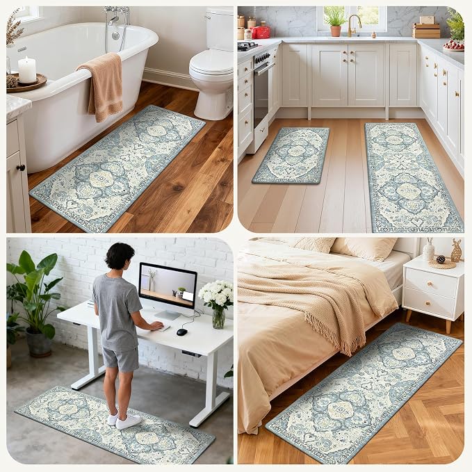 Ileading Anti Fatigue Kitchen Rugs Sets of 2 Cushioned Kitchen Mats for Floor Waterproof Kitchen Mat Set Non Slip Comfort Standing Mat for Kitchen, Office, Sink, Laundry