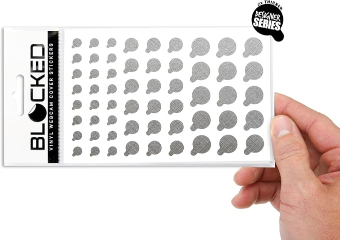 Rigid Series - 2X Thicker | Blocked Original Vinyl Webcam Cover Stickers | 57 Tabbed Restickable & Stackable Privacy Covers | for All Camera-endable Devices | 3-Sizes | Metallic Crisscross Textured