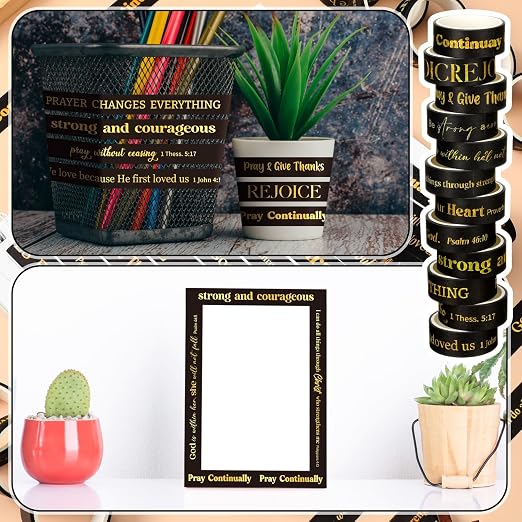 24 Rolls Back to School Christian Washi Tape for Men Bulk Vbs Religious Scripture Gold Foil Black Bible Verse Washi Tape for Bible Journaling Crafting Students Father's Day Bulk Gifts