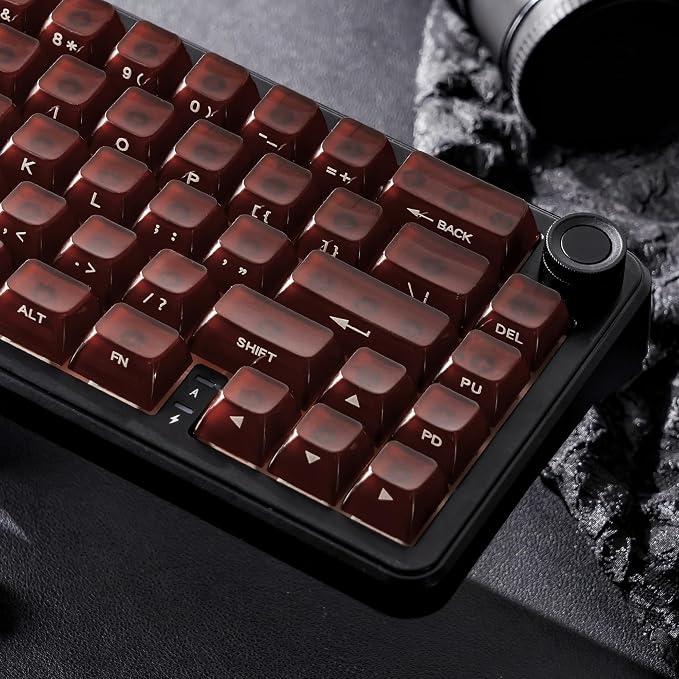 Womier Jelly Keycaps, Ceramic Keycaps Style Clear PC Custom Keycaps Set, Laser Carving Side Printing 60% 75% 100%, MDA Profile for Mechanical Keyboard Keycaps, Compatible Full-Sized Layout, Red/Brown