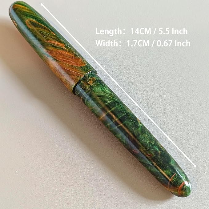 Luxury Stabilized Wood Fountain Pen – Handmade Natural Wood & Resin Barrel, Fine Nib Writing Pen with Converter – Executive Business Pen, Collectible Gift for Men & Women (Emerald Enchantment)