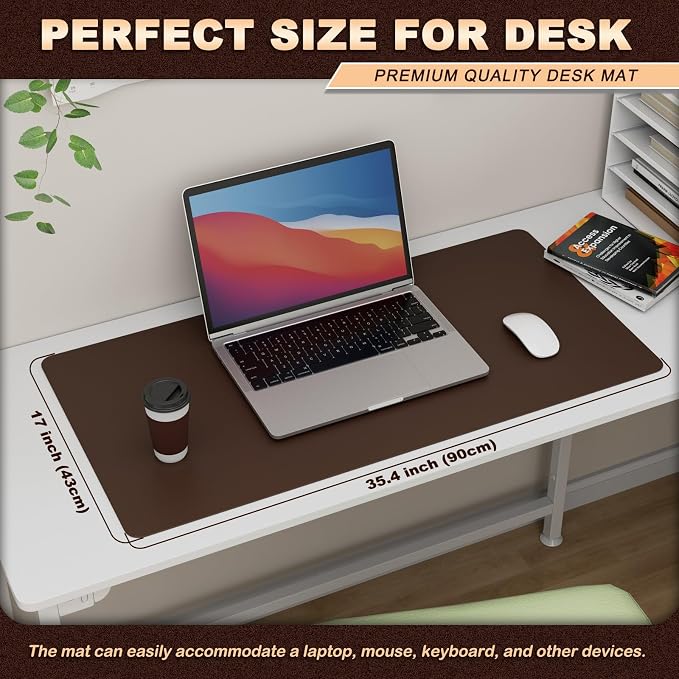 K KNODEL Desk Protector Mat and Pad for Office (Dark Brown, 17"x35.4") | Waterproof Desk Mat, Desk Pads and Blotters, Desktop Mat, Desk Protector and Cover, Office Computer, Laptop and Keyboard Mat