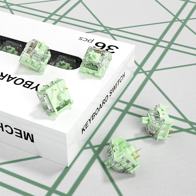 ZhouWang Jasmine Green Switch,3 Pin Replacement Pre-Lubricated Dustproof Clicky Keyboards Switch,Suitable clickers for 3D Prints and MX Mechanical Keyboard(36Pcs)