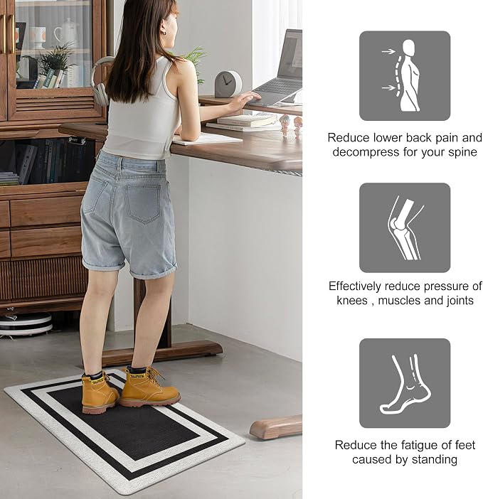 Kitchen Runner Rugs, Memory Foam Cushioned Anti-Fatigue Kitchen Mats, Non-Skid Washable, Comfort Standing Mat for Kitchen, Floor, Office, Laundry Room, Black 17.3"x 27.5"