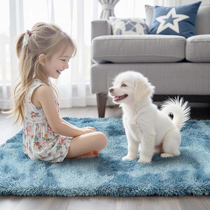 Rugs for Living Room 6x9, Alfombras para Salas Shag Large Plush Soft Area Rug, Shaggy Carpets for Bedroom, Home Decor Aesthetic (Dark Blue Tie-Dyed, 6 x 9 Feet)
