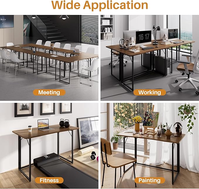 JOYMOOP 47.2" Folding Desk - Brown, No Assembly Large Size Foldable Desk for Home, Office, Wooden Top Folding Computer Desk for Working, Writing, Studying