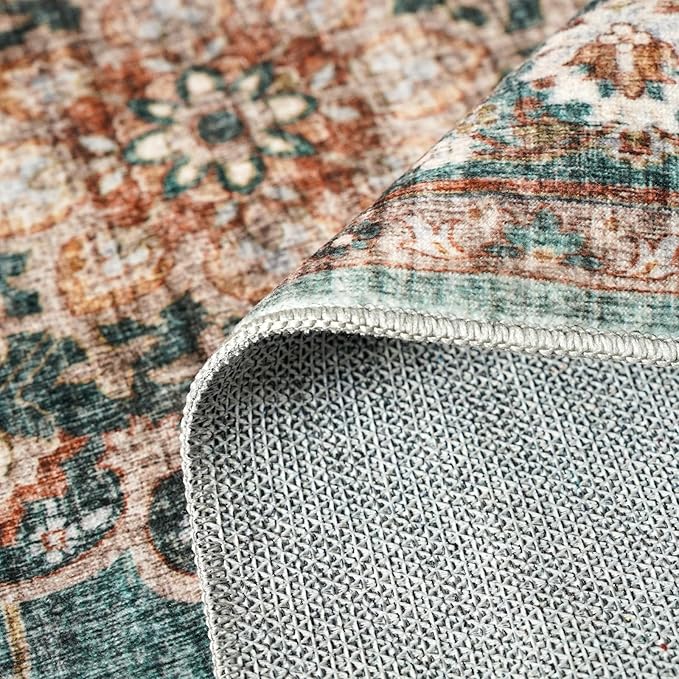 TOPRUUG Washable Oriental Area Rug - 12x12 Rugs for Living Room Soft Carpet for Bedroom Waterproof Floral Distressed Indoor Stain Resistant Non-Shedding Floor Carpets (Green, 12x12)