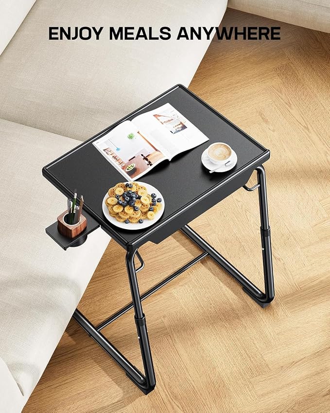 LORYERGO TV Tray - TV Table for Eating, Folding Table Trays with 6 Height & 3 Tilt Angle, TV Tray Table with Cup Holder, Dinner Tray for Eating or Working on Couch, Bed, Living Room, Home & Office