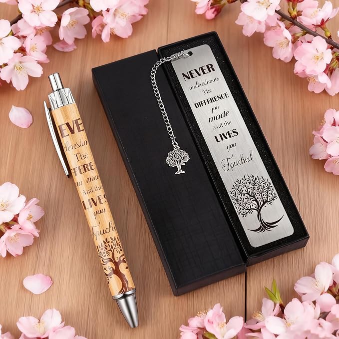 Inspirational Bookmark with Pen Gifts - Positive Gift for Book Lovers, Motivational Quotes Christmas Birthday Appreciation Retirement Encouraging Graduation Present for Men Women Friends