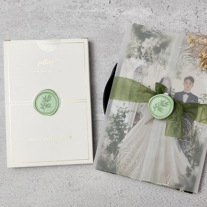 50 Pcs Sage Green Wax Seal Stickers Self- 3D Wedding Invitation Seal Stickers, Perfect for Wedding Invitation, Envelopes Christmas Cards, Seating Chart, Good Adhesion and Easy to Use