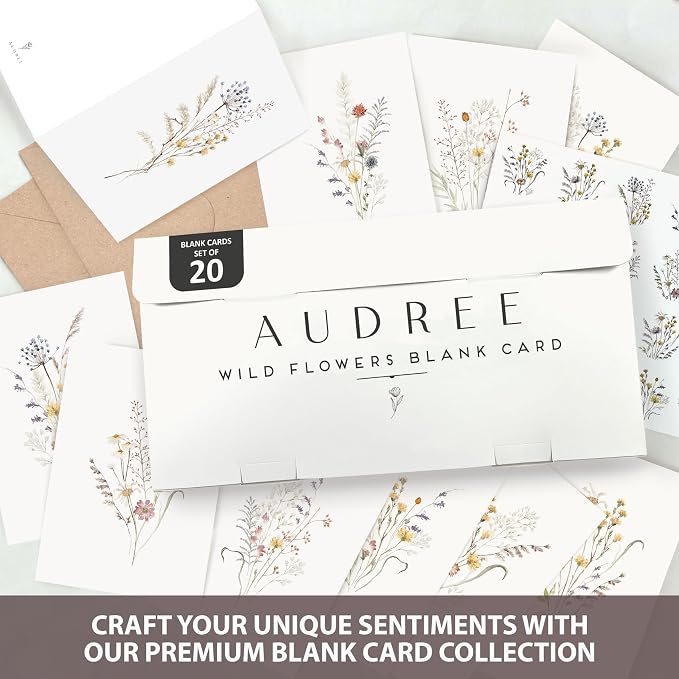 AUDREE 50 Pack Blank Cards with Envelopes 4"x6" - Watercolor Wildflower Greeting Cards with Matching Stickers - Blank Note Cards for All Occasions