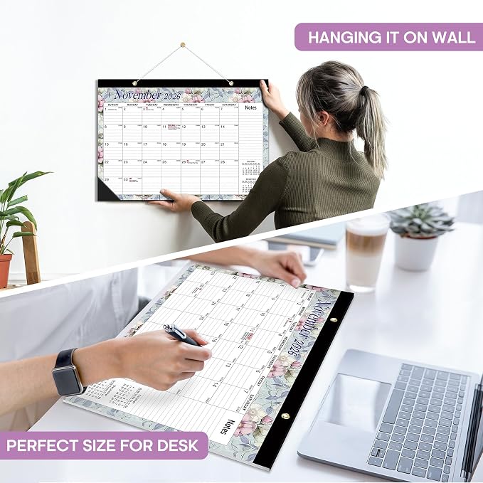 Desk Calendar 2026, 18 Months Calendar Runs from January 2026 to June 2027 - Large 17" x 12" Desktop/Wall Monthly Calendar for Home School, or Office - Vintage Floral