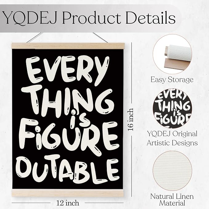 YQDEJ Everything is Figureoutable Black Inspirational Wall Art Poster Hanger Frame, Black Positive Affirmations Wall Decor, Motivational Wall Art for Home Office Classroom, 12x16 Inch