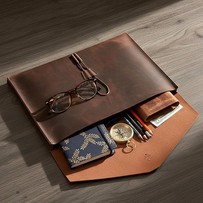 Carrier Bag Case Genuine Leather Portfolio Folder Document Organizer Laptop & Tablet,Folio Case for Men & Women