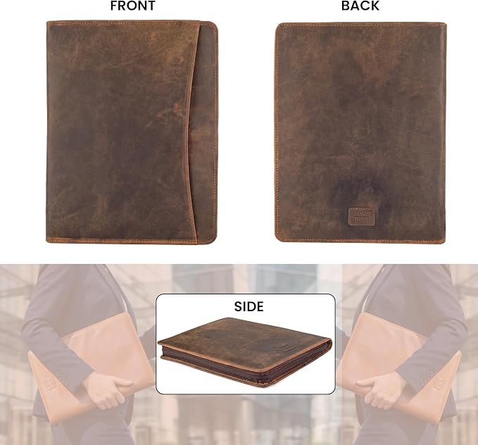 LEATHER VILLAGE Leather Portfolio Organizer - Professional Business Padfolio for Men & Women - Stylish Document Card Holder, Folio for A4/Letter Size Writing Legal Pad, Brown