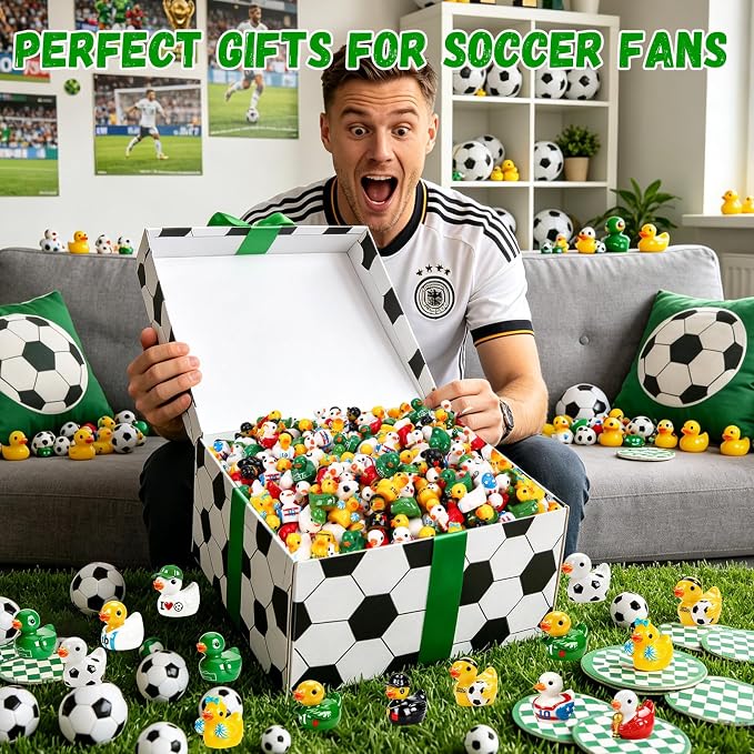 120Pcs World Soccer Cup Mini Resin Ducks 10 Style Sports Theme Miniature Soccer Ducks Bulk Player Referee Goalkeeper Tiny Duck Figures for Soccer Party Favors Desk Shelf Decor Sports Fans Gifts