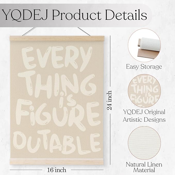 YQDEJ Beige Everything is Figureoutable Inspirational Wall Art Poster Hanger Frame, Beige Positive Affirmations Wall Decor, Motivational Wall Art for Home Office Classroom, 16x24 Inch